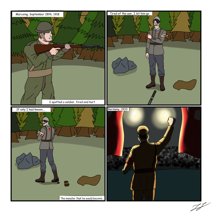 Marcoing, September 28th, 1918 wwwwwww Мини www чо Tired of the war, I let him go 1000 If only I had known... I spotted a soldier, tired and hurt The monster that he would become... Germany, 1933