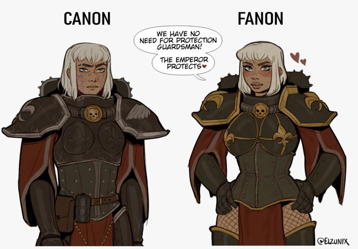 CANON WE HAVE NO NEED FOR PROTECTION GUARDSMAN! THE EMPEROR PROTECTS FANON @ELZUNIX
