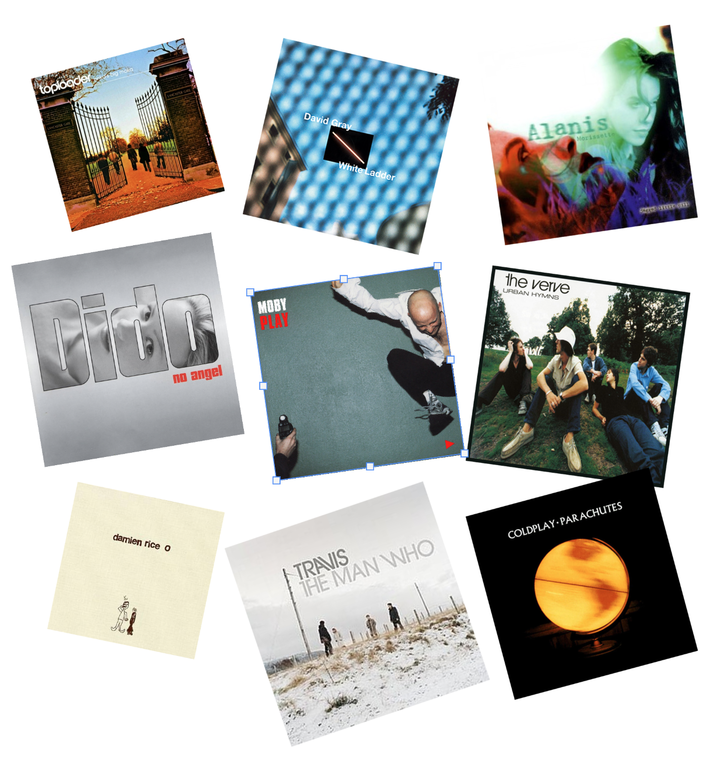 damien rice o David Gray White Ladder Alanis no angel MOBY PLAY the verve URBAN HYMNS Morissette TRAVIS THE MAN WHO COLDPLAY PARACHUTES