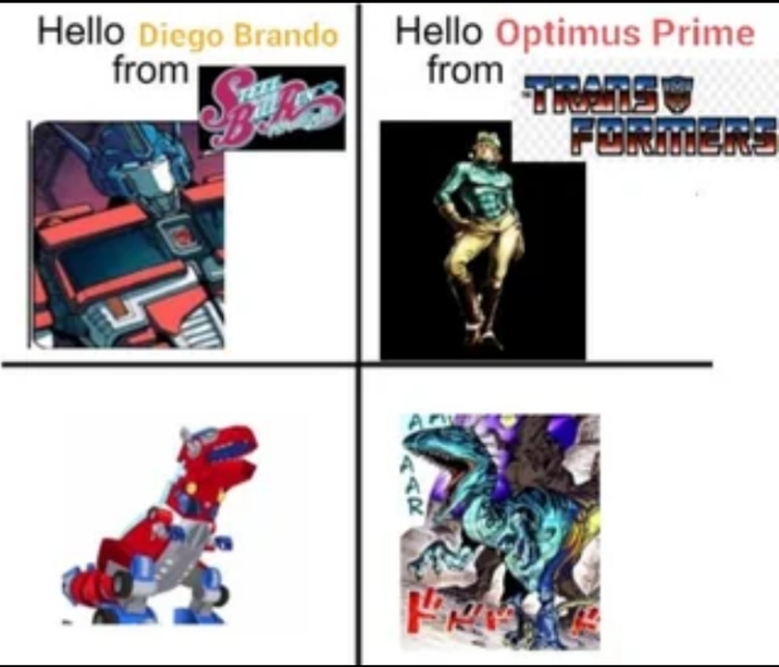 Hello Diego Brando Hello Optimus Prime from from TRANS FORMERS AAR