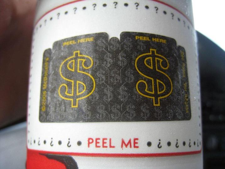2008 Mcdonalds ? • ? • ? ? • ? PEEL HERE $ PEEL HERE S PEEL *?? • ? • W