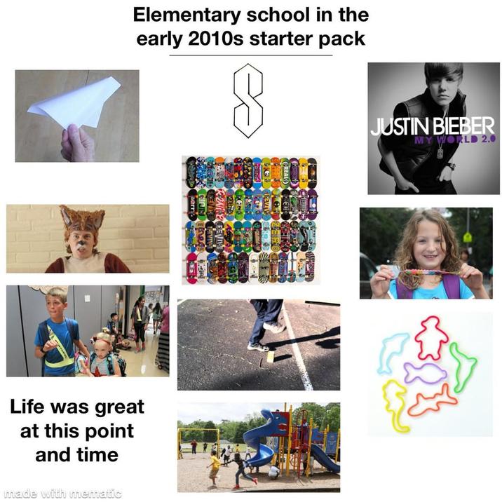 Elementary school in the early 2010s starter pack 8 Life was great at this point and time made with mematic JUSTIN BIEBER MY WORLD 2.0