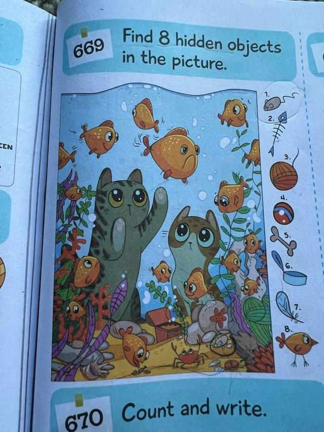 EEN 669 Find 8 hidden objects in the picture. 670 Count and write. 2. 4. 5. 8. 7.