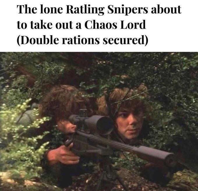 The lone Ratling Snipers about to take out a Chaos Lord (Double rations secured)