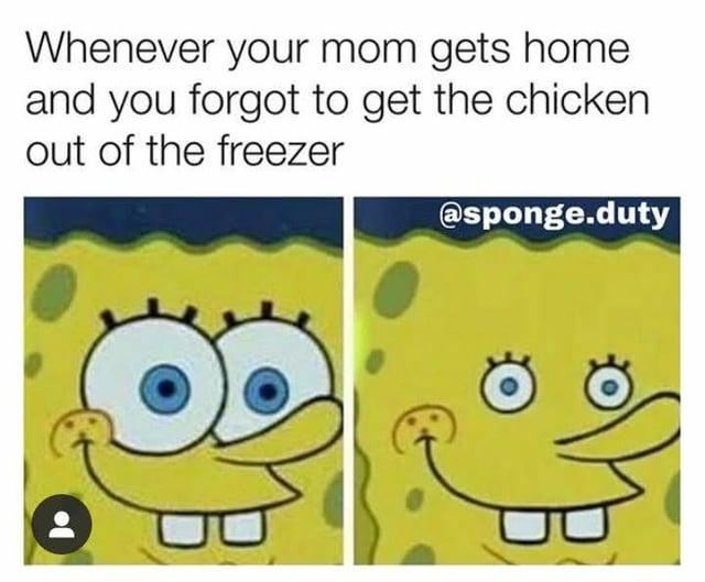 Whenever your mom gets home and you forgot to get the chicken out of the freezer @sponge.duty