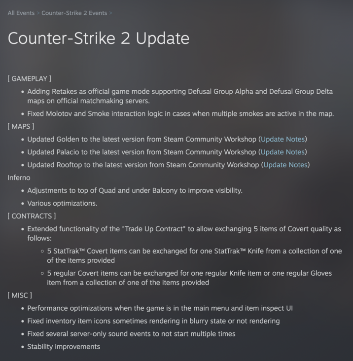 October 23rd, 2025 Valve Knife Trade-upUpdate  On October 23rd, 2025, Valve announced an update to the _Counter-Strike 2_ item market that allowed players to exchange Covert (red-tier) items for a knife or gloves from the same collection. This meant that players could trade items previously priced at $100 for knives previously priced at thousands of dollars.