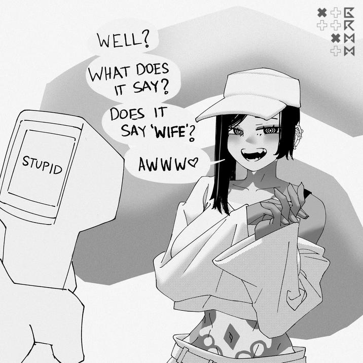 STUPID WELL? WHAT DOES IT SAY? DOES IT SAY "WIFE'? AWWW♡ لا *+ ++ *M