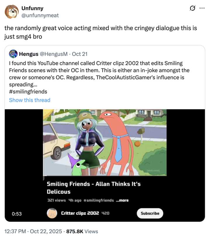 A "quote-tweet":https://knowyourmeme.com/memes/quote-retweets-qrts of the original Dolly Dimpley "tweet":https://knowyourmeme.com/memes/sites/twitter-x, calling her "SMG4."