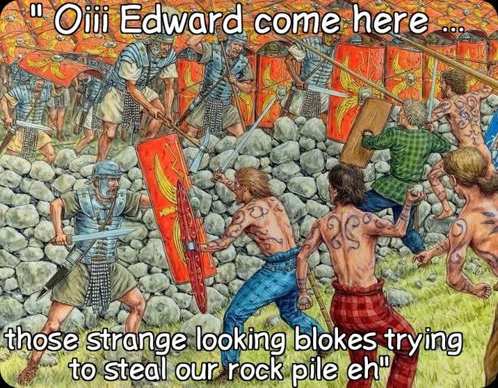 00 Oiii Edward come here 000 those strange looking blokes trying to steal our rock pile eh"