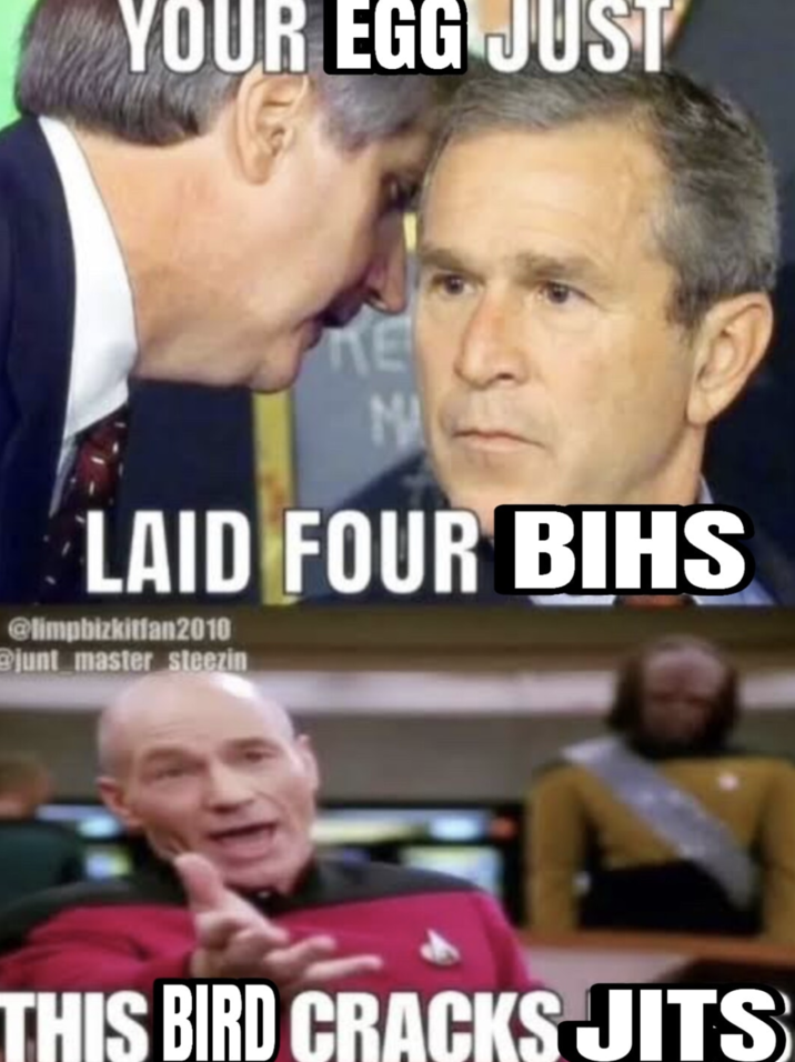 An "exploited":https://knowyourmeme.com/memes/exploitables and "recaptioned":https://knowyourmeme.com/memes/recaption version of the This Jit Cracks Birds "meme":https://knowyourmeme.com/memes/memes.