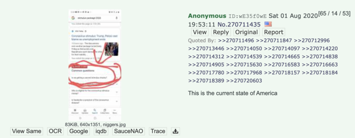 A "4chan":https://knowyourmeme.com/memes/sites/4chan post on the "/pol/":https://knowyourmeme.com/sensitive/memes/sites/pol board, showing the search results for "Is We Getting."