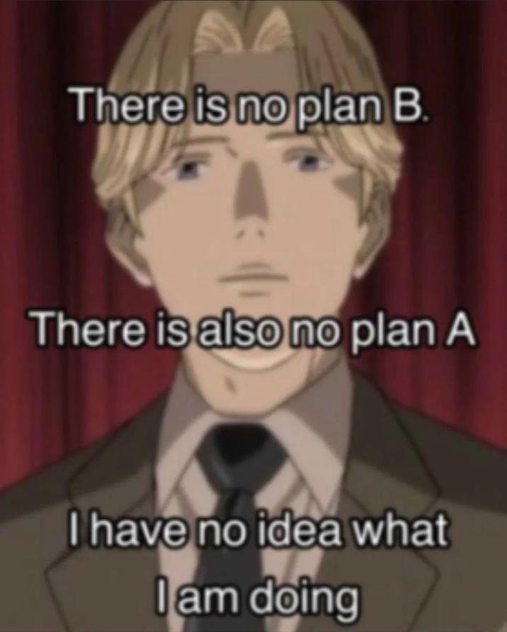 There is no plan B. There is also no plan A I have no idea what I am doing