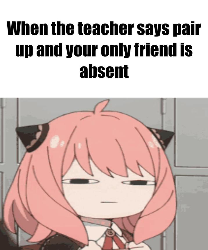 When the teacher says pair up and your only friend is absent