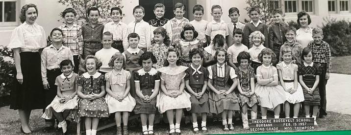 THEODORE ROOSEVELT SCHOOL BURBANK FEB. 15 1957 SECOND GRADE MISS THOMPSON
