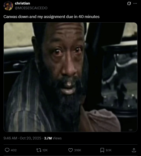 A Distraught Morgan Jones meme depicting actor Lennie James from _Fear the Walking Dead_, which was shared on Twitter / X in late October 2025.