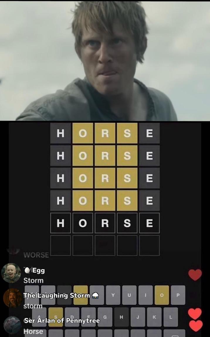 H H H OR OR RS E 0 RS E RS E H OR RS E но OR RS E WORSE Egg Storm The Laughing Storm storm Ser Arlan of Pennytree Horse Y U 1 0 P G H J K L