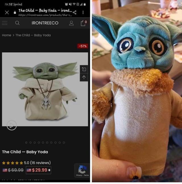 12:58 Sprint The Child - Baby Yoda - iront... https://irontreeco.com/products/the-c... IRONTREECO Home > The Child - Baby Yoda The Child - Baby Yoda $69.99 5.0 (16 reviews) $29.99 0 -57% ♫ → C Pmacy-Terms