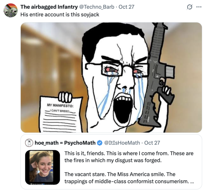 A "quote-tweet":https://knowyourmeme.com/memes/quote-retweets-qrts of @ItIsHoeMath's quote-tweet of Bailey Moon's "Zohran Mamdani":https://knowyourmeme.com/memes/people/zohran-mamdani post, calling @ItIsHoeMath a "Chud":https://knowyourmeme.com/memes/chud.