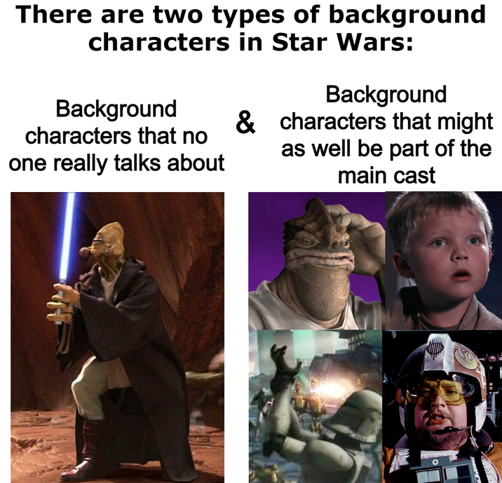 There are two types of background characters in Star Wars: Background Background & characters that might characters that no one really talks about as well be part of the main cast