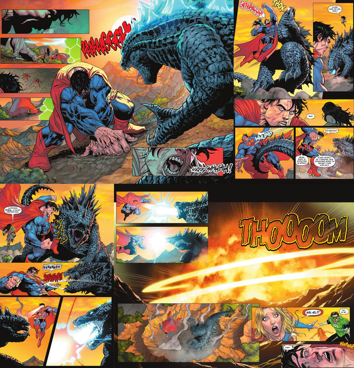 SUPERMAN PRIMAL... A SCARY PROPOSITION, GRAA THOK WHUMP NGH. CLARK DO YOU HOWK FEEL? N-N-NOOOO! BEING GIANT IS AFFECTING HS SPEECH A SIDE EFFECT OF TITANIZING. HE'S OPERATING MORE ON INSTINCT THAN INTELLECT. NNNNNNGH! THOOCOM UNGH.. KAL-EL?! WWA