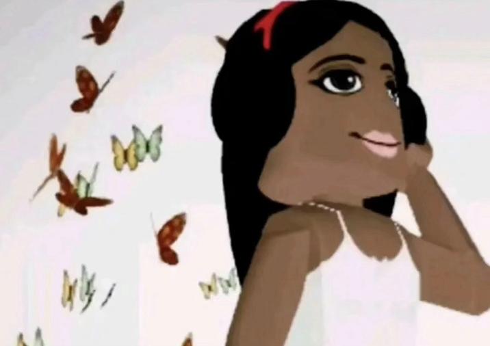 An "exploited":https://knowyourmeme.com/memes/exploitables "reaction image":https://knowyourmeme.com/memes/reaction-images version of the Girl With Headphones "meme":https://knowyourmeme.com/memes/memes, showing her as a "_Roblox_":https://knowyourmeme.com/memes/subcultures/roblox character.