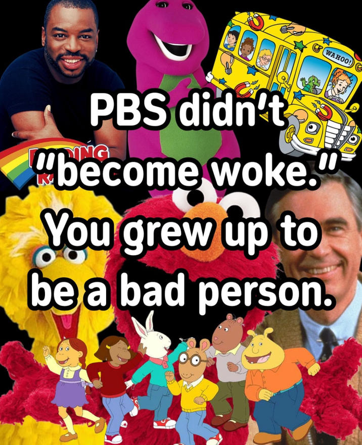 Day PBS didn't "become woke. You grew up to be a bad person. WAHOO!