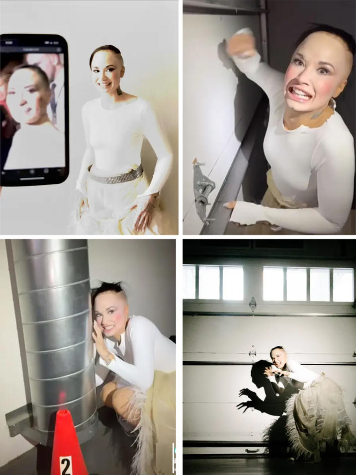 A compilation of images from pop singer "Demi Lovato's":https://knowyourmeme.com/memes/people/demi-lovato "Poot Lovato" Halloween costume in 2025.