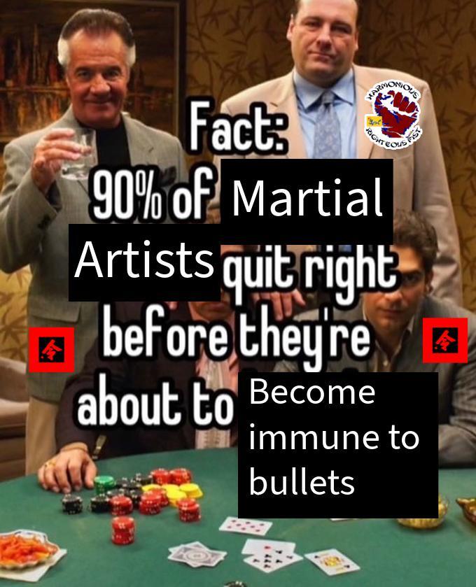 MARM Fact FIGHTEOUS 90% of Martial Artists quit right before they're about to Become immune to bullets FIST 令 4