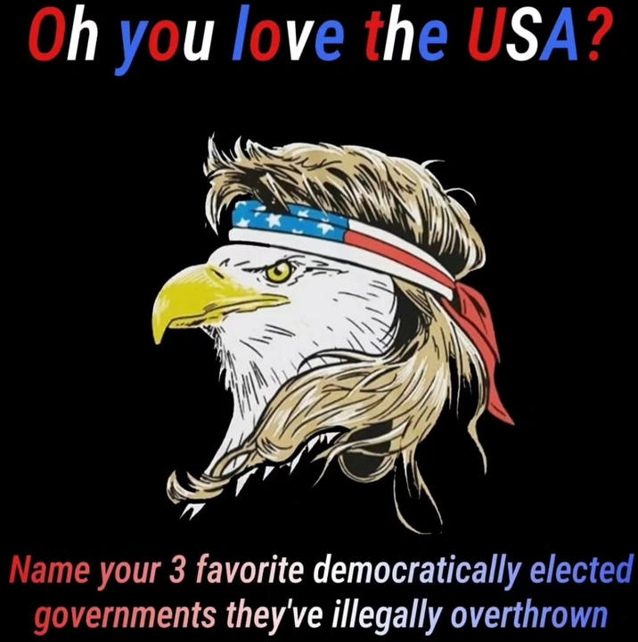 Oh you love the USA? Name your 3 favorite democratically elected governments they've illegally overthrown