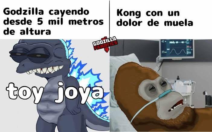 Godzilla cayendo desde 5 mil metros de altura GODZILLA ANATICS Kong con un dolor de muela toy joya