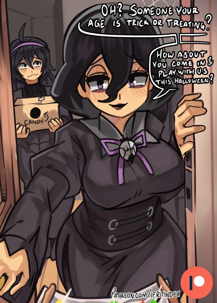 CANDY OH? SOMEONE YOUR AGE IS TRICK OR TREATING HOW ABOUT Q YOU COME ON & PLAY WITH US THIS HALLOWEEN? PATREON.COM/IFRITINDEX