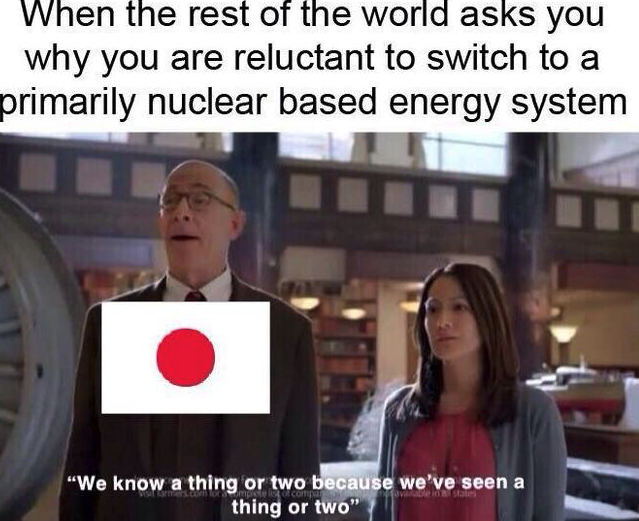 When the rest of the world asks you why you are reluctant to switch to a primarily nuclear based energy system "We know a thing or two because we've seen a thing or two" states