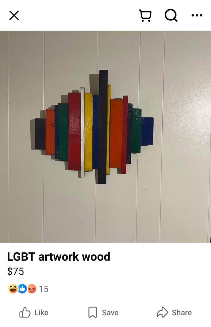 ☑ □ Q LGBT artwork wood $75 15 Like Save Share