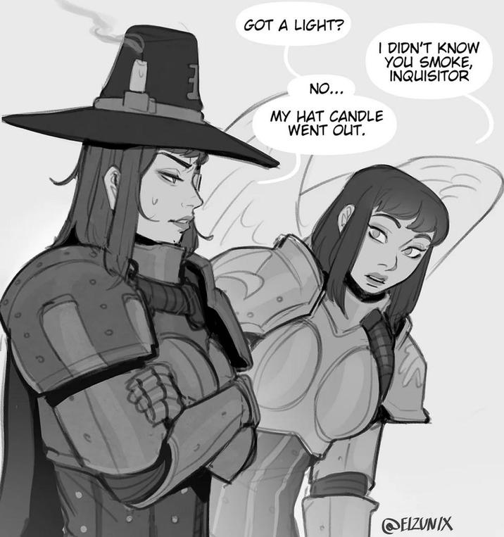 GOT A LIGHT? NO... I DIDN'T KNOW YOU SMOKE, INQUISITOR MY HAT CANDLE WENT OUT. @ELZUNIX
