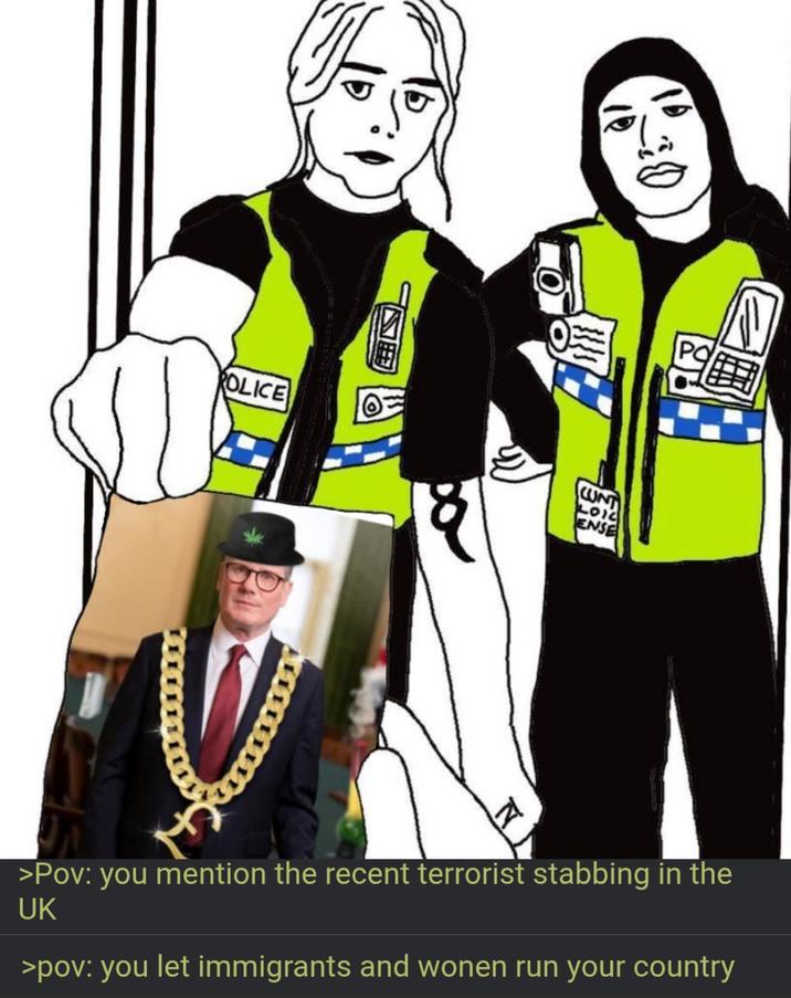 OLICE N រ}}} C--- 201 ENSE PO >Pov: you mention the recent terrorist stabbing in the UK >pov: you let immigrants and wonen run your country