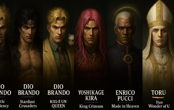 Ο NDO DIO BRANDO DIO BRANDO YOSHIKAGE KIRA tle lency Stardust Crusaders KIIL E UN QUEEN King Crimson ENRICO PUCCI Made in Heaven TORU lluo Wonder of U