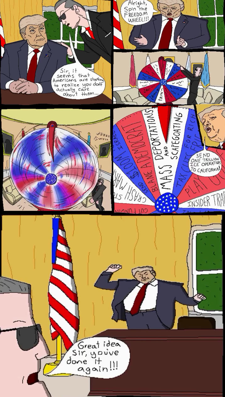 Sir, it seems that Americans are starting, to realize you don't actually care about them... Great idea Sir, youve done it again!!! Wzzzz Alright, Spin the FREEDOM WHEEL!!! SEND WOOTS ISRAE BLAME A DEMOCRAT MASS DEPORTATIONS AND SCAPEGOATING JTC FOR RICK SEND ONE TRILLION ICE OPERATIVES TO CALIFORNIA! PLAY INSIDER TRA
