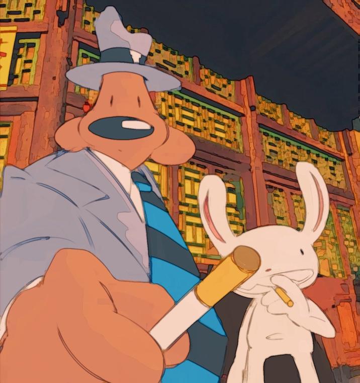 A redraw of an image of a Chinese man offering you a c--------. The redraw references Sam and Max.