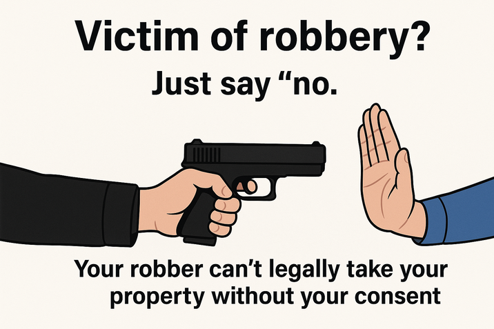 Victim of robbery? Just say "no. Your robber can't legally take your property without your consent