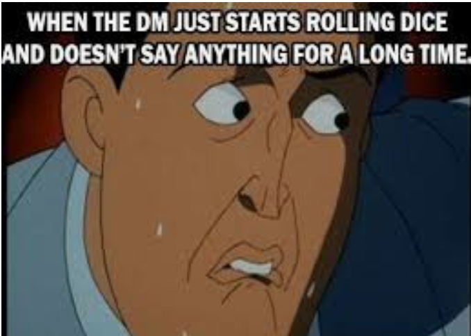 WHEN THE DM JUST STARTS ROLLING DICE AND DOESN'T SAY ANYTHING FOR A LONG TIME.