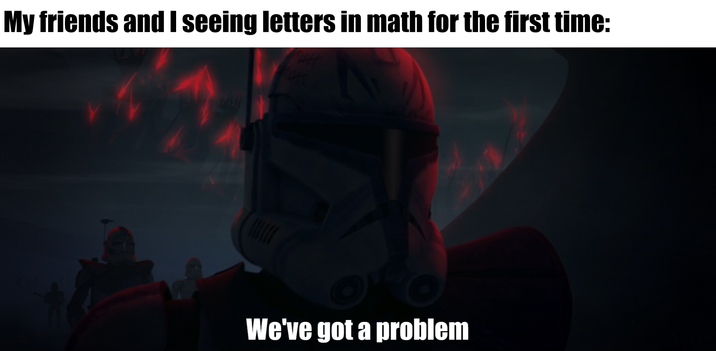 My friends and I seeing letters in math for the first time: We've got a problem