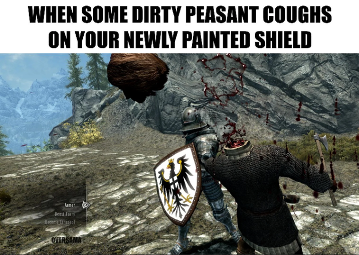 WHEN SOME DIRTY PEASANT COUGHS ON YOUR NEWLY PAINTED SHIELD Armet Beast Farm Berome Ethereal ond Will OVERSAMA