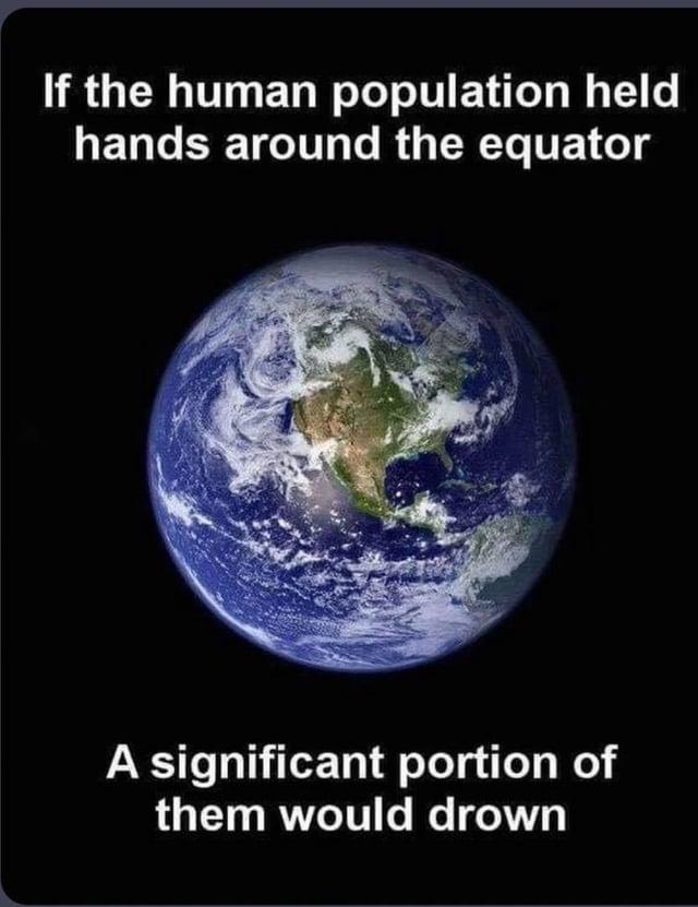If the human population held hands around the equator A significant portion of them would drown