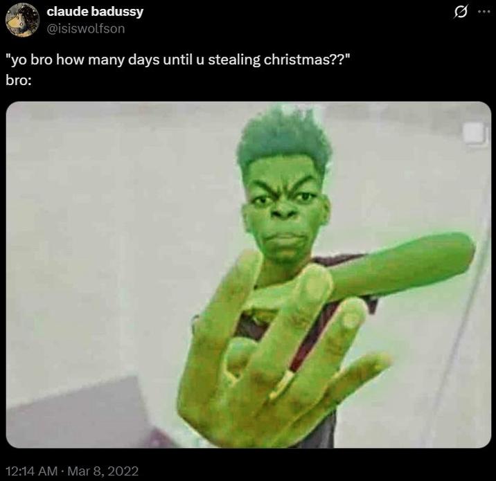 The original meme edit of the Beast Boy Holding Up Four Fingers image, which was tweeted by X / Twitter user @isiswolfson early on March 8th, 2022.