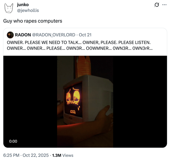 A "quote-tweet":https://knowyourmeme.com/memes/quote-retweets-qrts about the RADON account promoting the SA of the TV character. 
