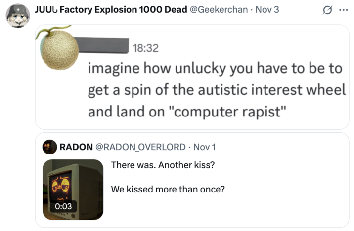 A "quote-tweet":https://knowyourmeme.com/memes/quote-retweets-qrts about the RADON account promoting the SA of the TV character.