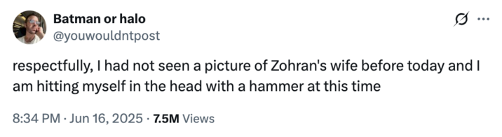 A "tweet":https://knowyourmeme.com/memes/sites/twitter-x raving about Rama Duwaji, Zohran Mamdani's wife.