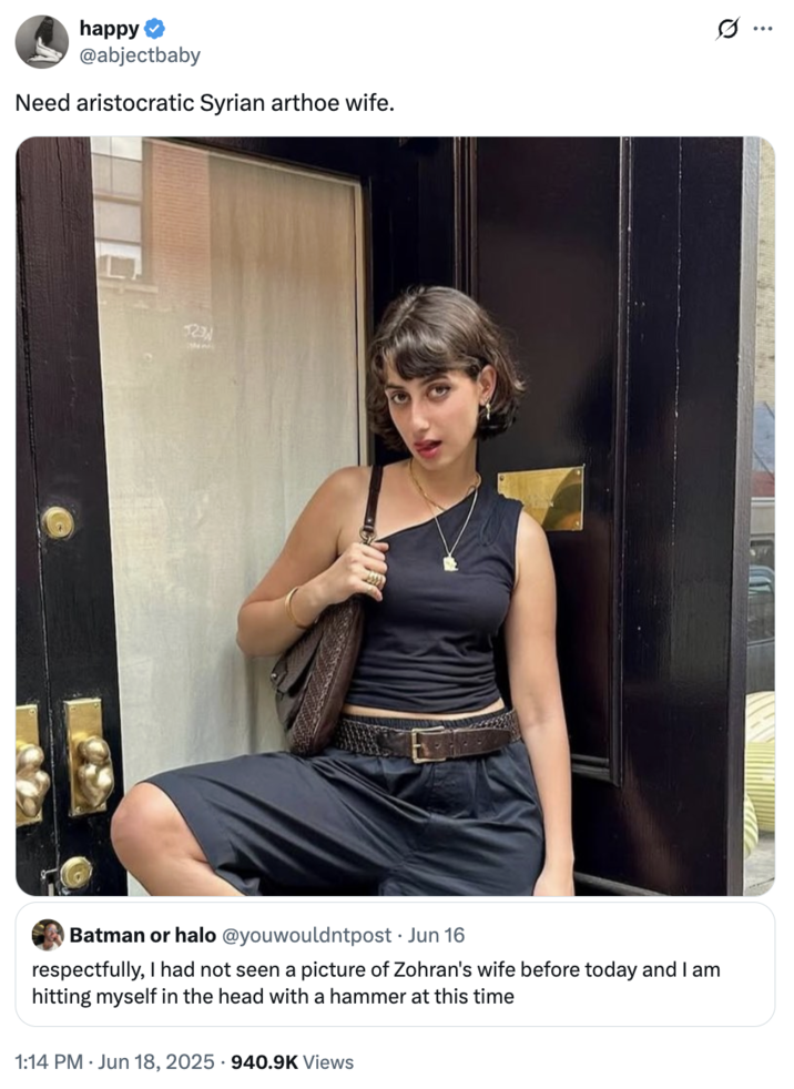 A "tweet":https://knowyourmeme.com/memes/sites/twitter-x raving about Rama Duwaji, Zohran Mamdani's wife.