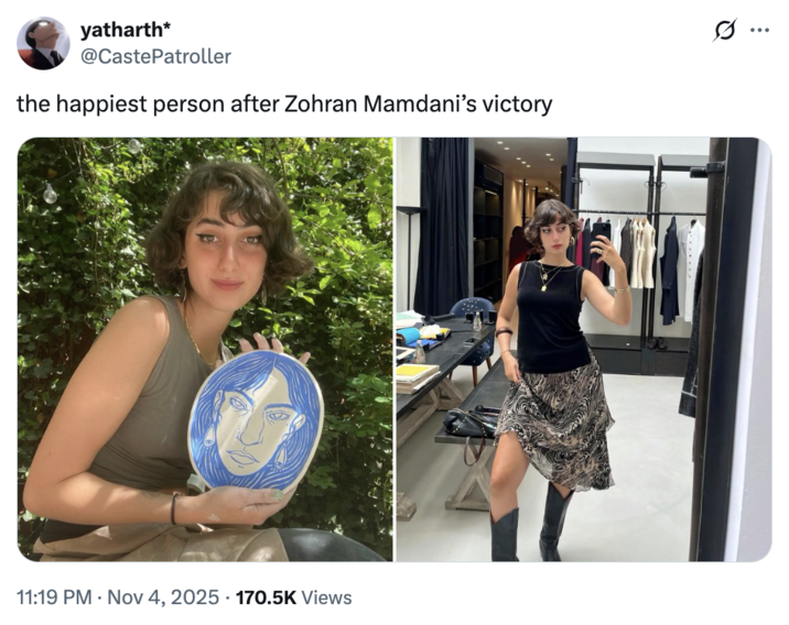A "tweet":https://knowyourmeme.com/memes/sites/twitter-x raving about Rama Duwaji, "Zohran Mamdani's":https://knowyourmeme.com/memes/people/zohran-mamdani wife.
