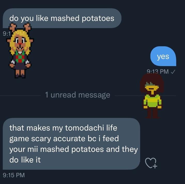 A version of the mashed potatoes meme. This meme is about Deltarune.